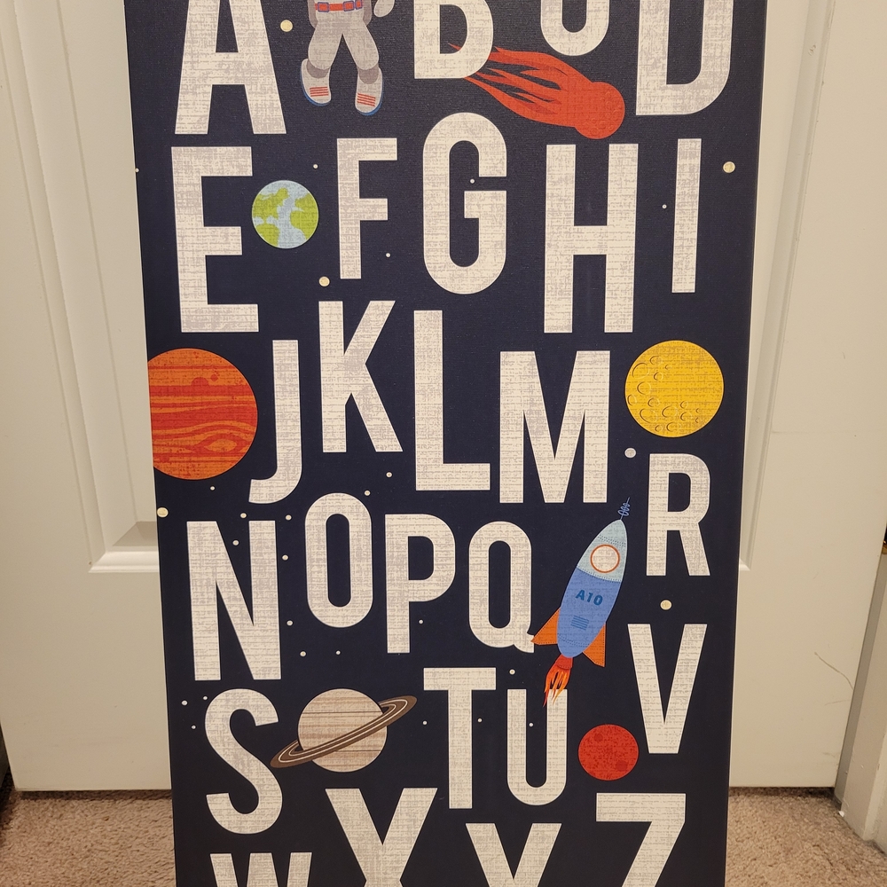 Space Alphabet Canvas Wall Art - Navy with White Letters